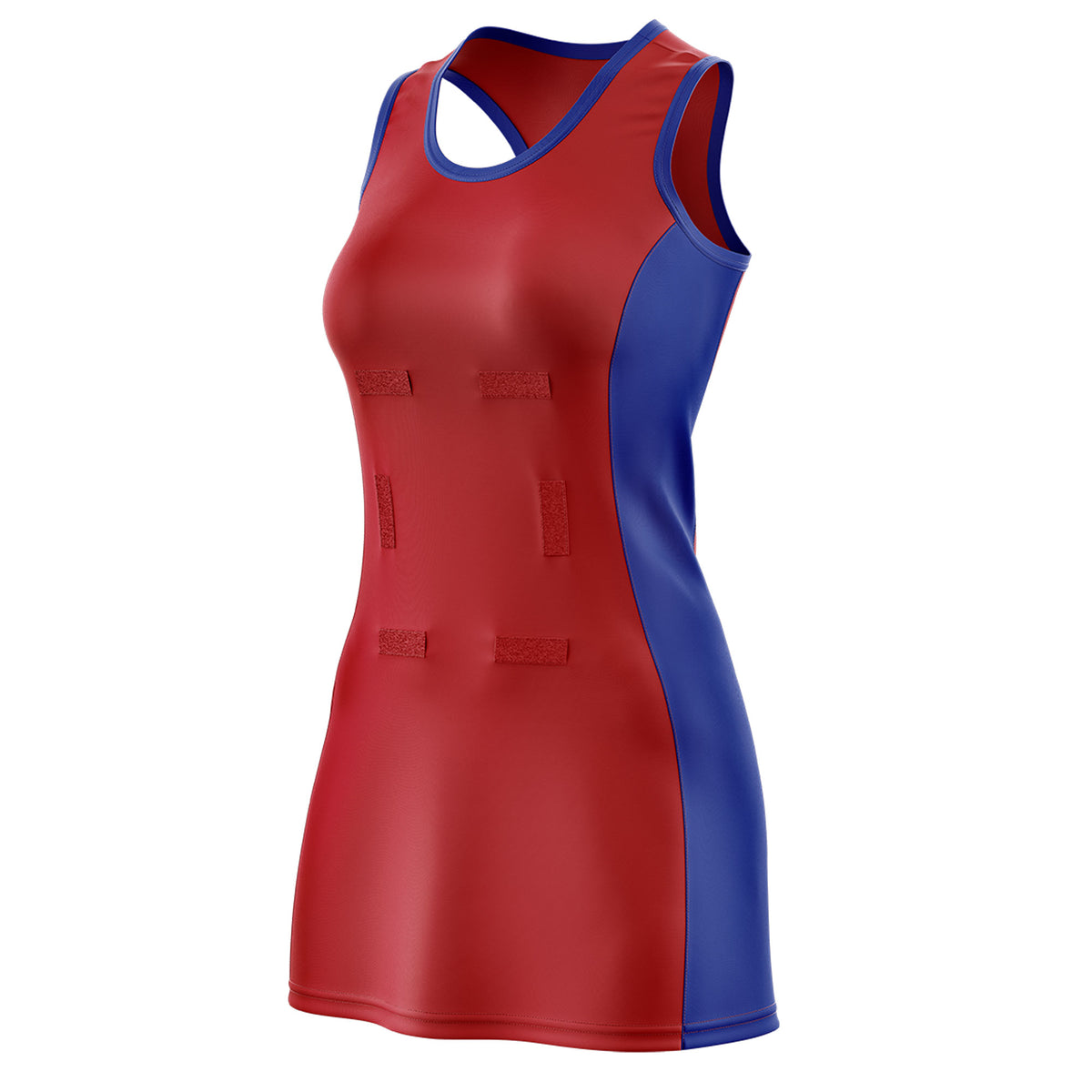 Custom Red Royal Blue Color Block Two Tone Netball Dresses