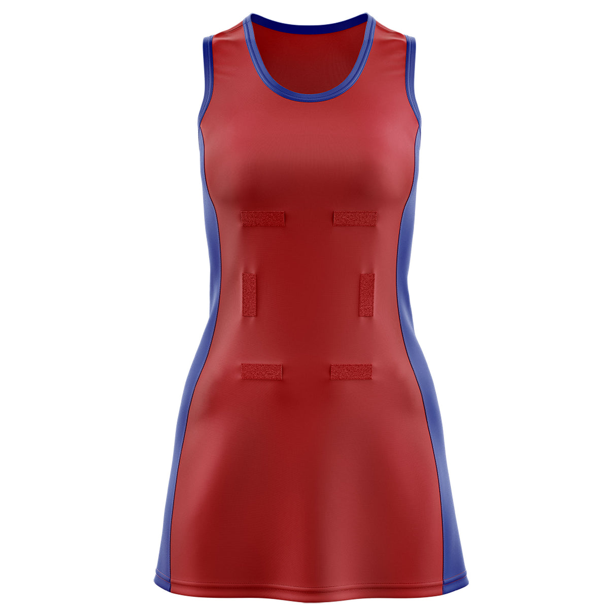 Custom Red Royal Blue Color Block Two Tone Netball Dresses