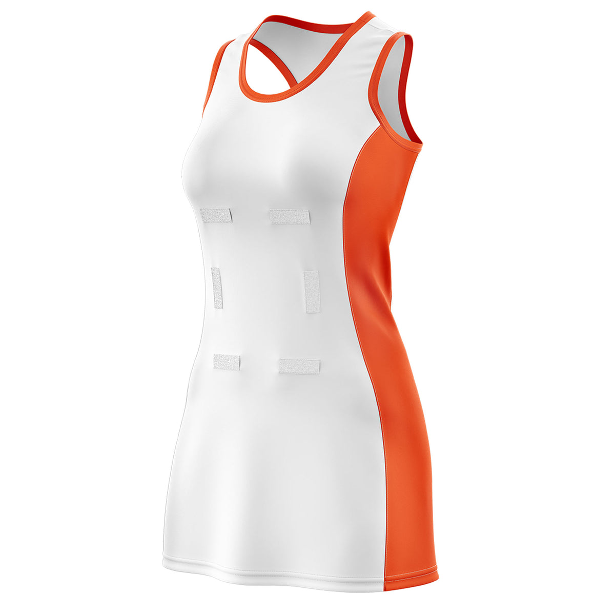 Custom White Orange Color Block Two Tone Netball Dresses