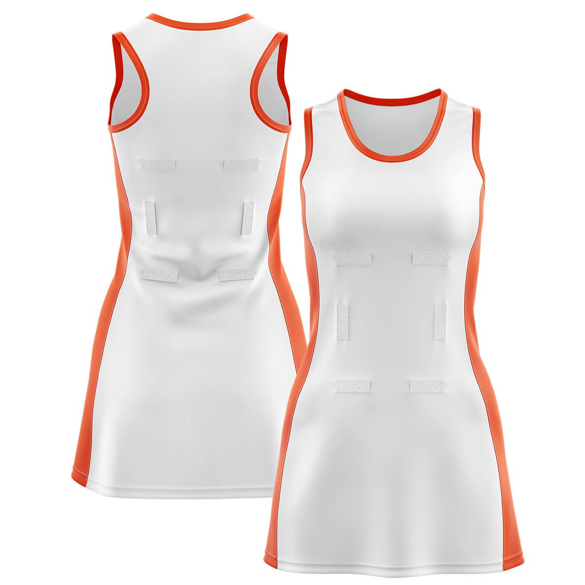 Custom White Orange Color Block Two Tone Netball Dresses
