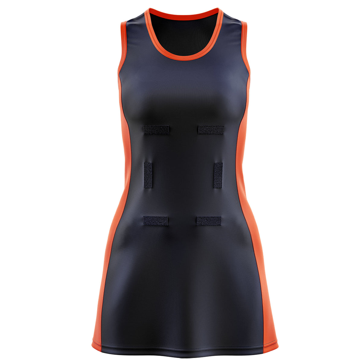 Custom Navy Orange Color Block Two Tone Netball Dresses