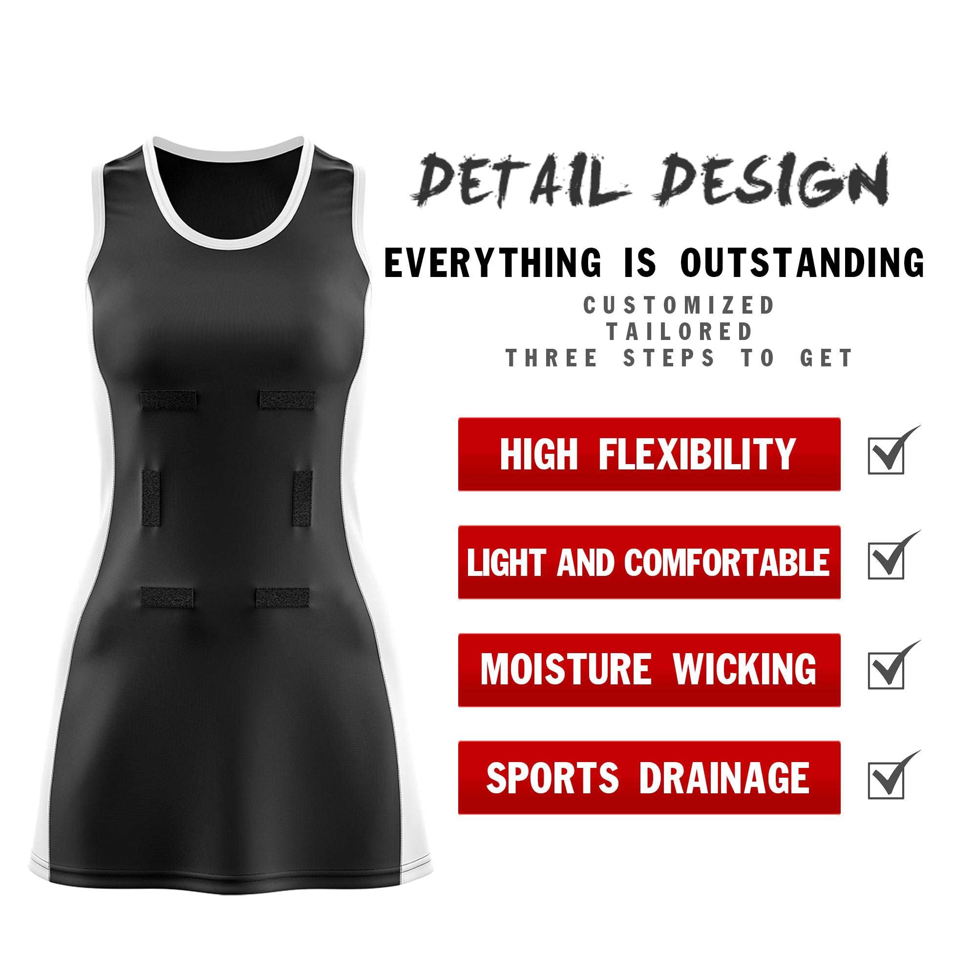 Custom Black White Color Block Two Tone Netball Dresses