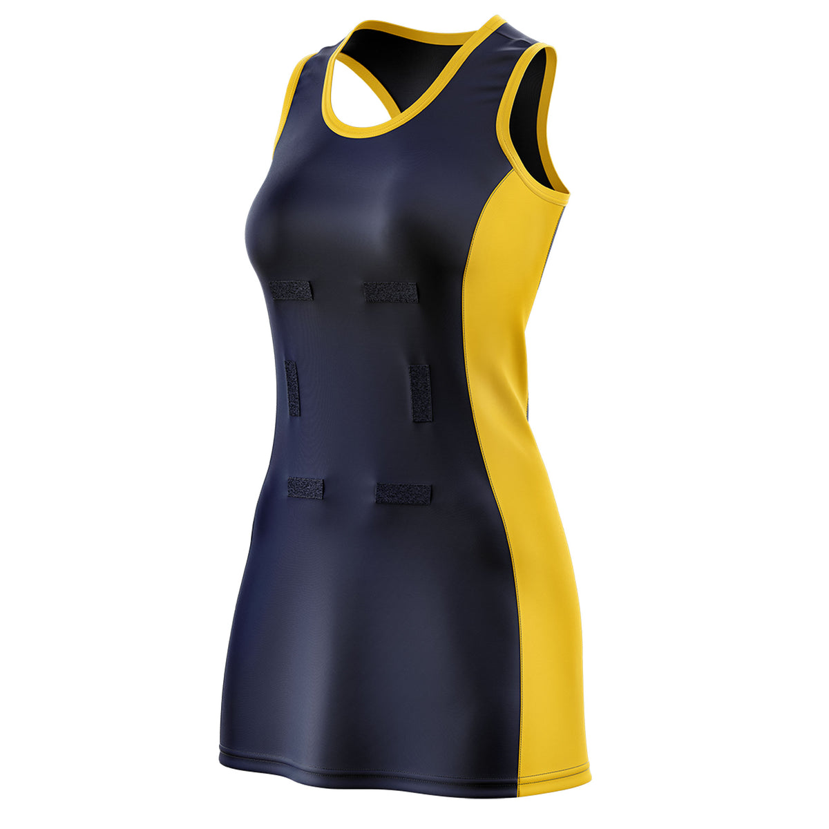 Custom Navy Gold Color Block Two Tone Netball Dresses