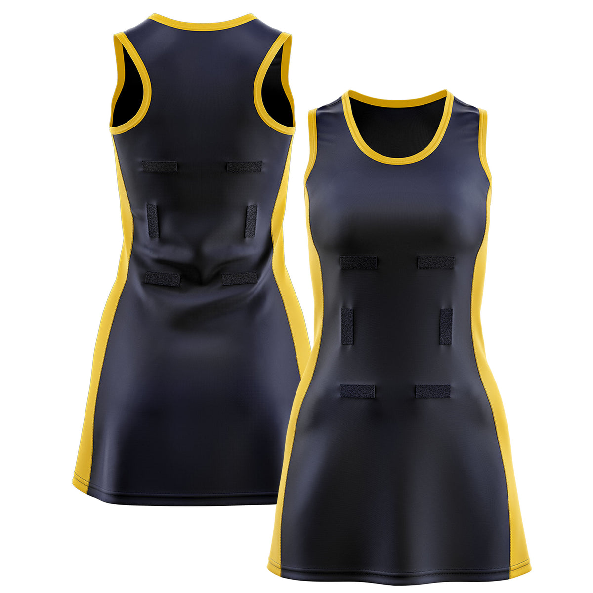 Custom Navy Gold Color Block Two Tone Netball Dresses