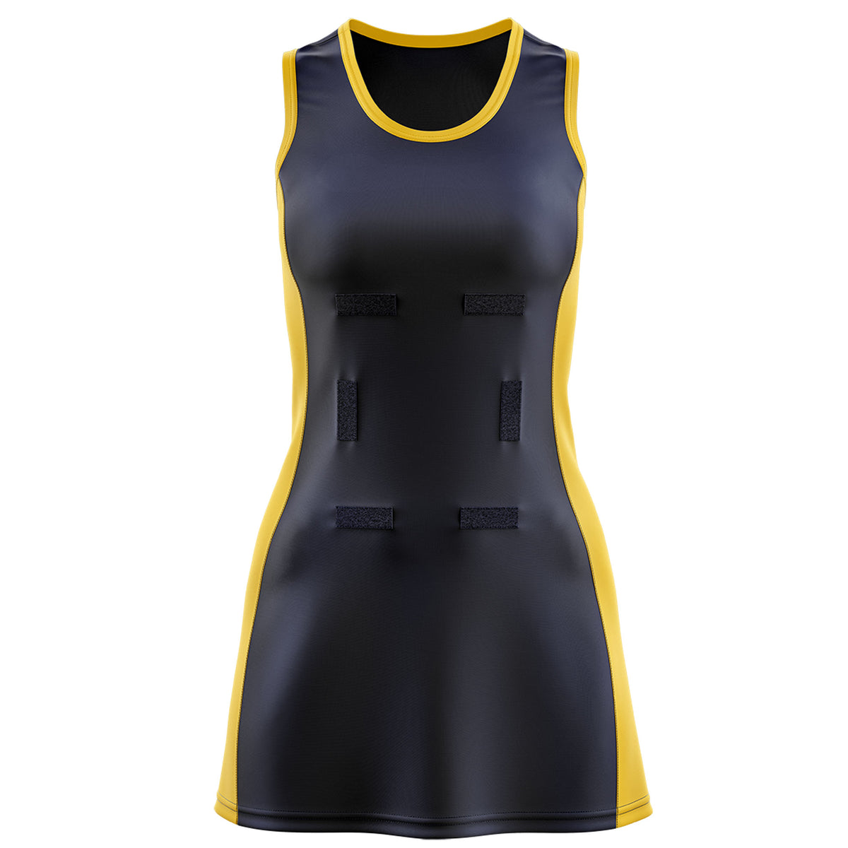 Custom Navy Gold Color Block Two Tone Netball Dresses