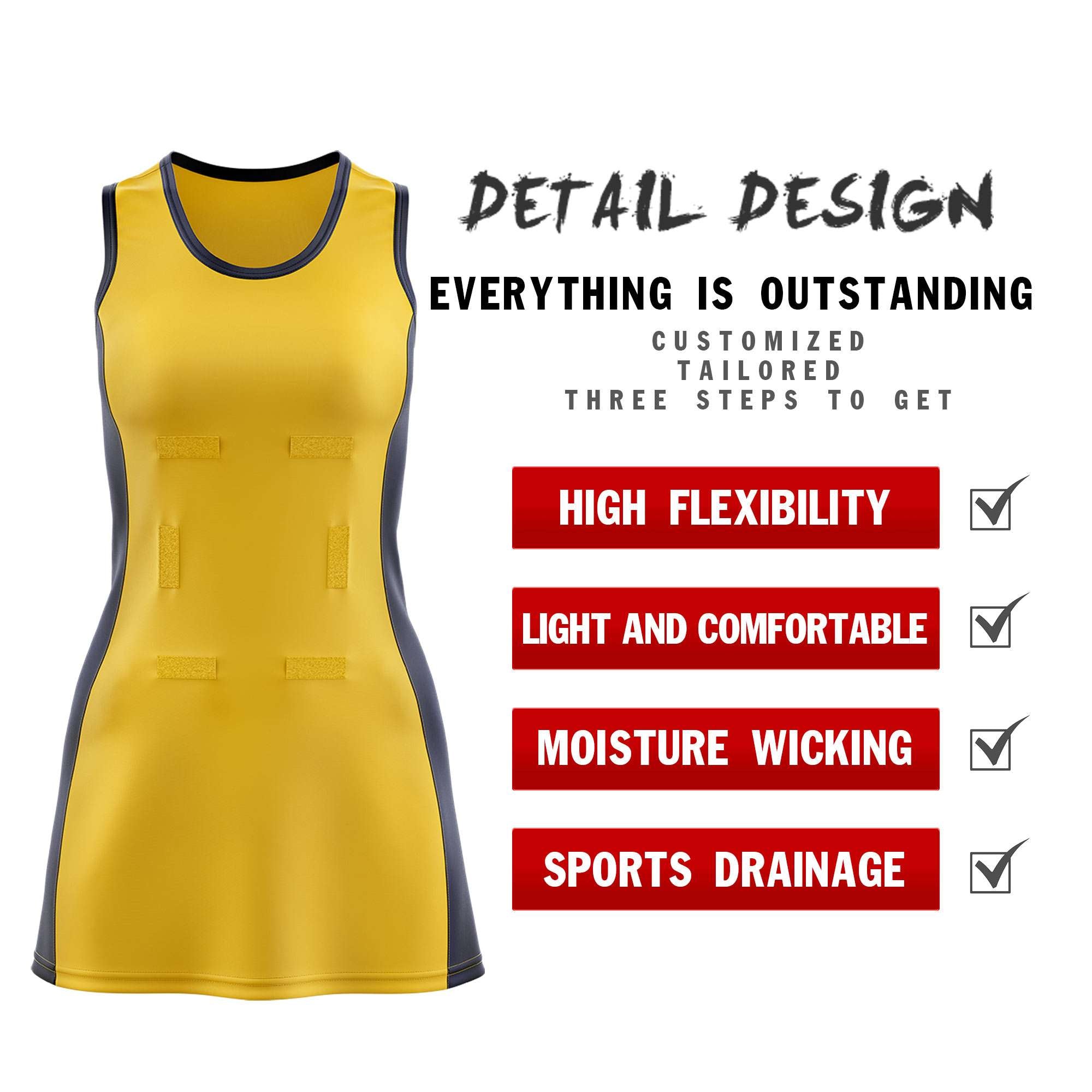 Custom Gold Navy Color Block Two Tone Netball Dresses