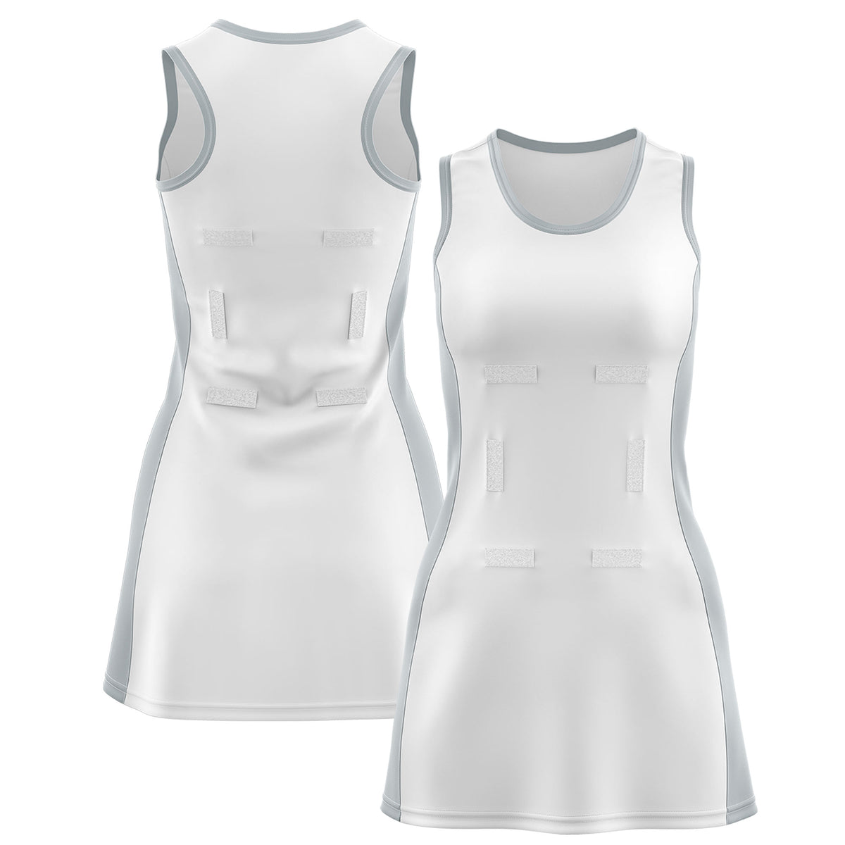 Custom White Silver Color Block Two Tone Netball Dresses