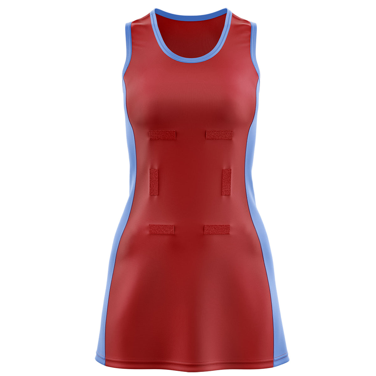 Custom Red Powder Blue Color Block Two Tone Netball Dresses