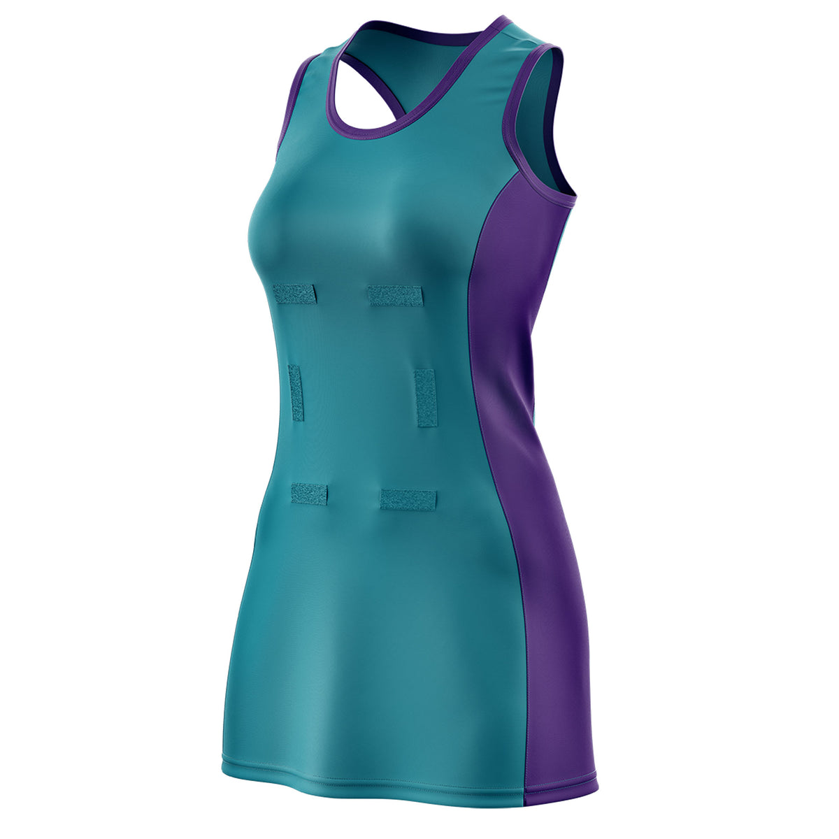 Custom Teal Purple Color Block Two Tone Netball Dresses