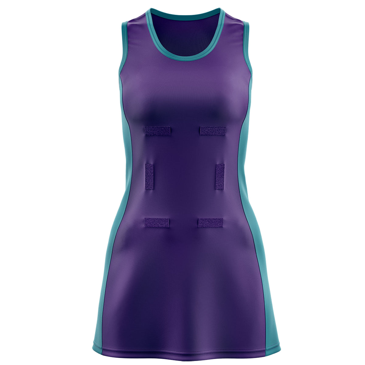 Custom Purple Teal Color Block Two Tone Netball Dresses