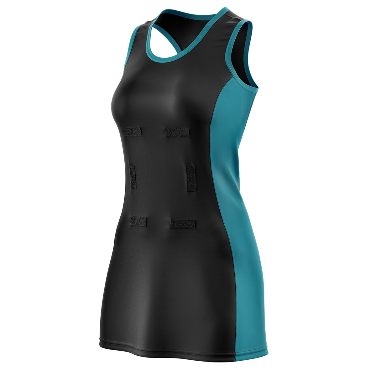 Custom Black Teal Color Block Two Tone Netball Dresses