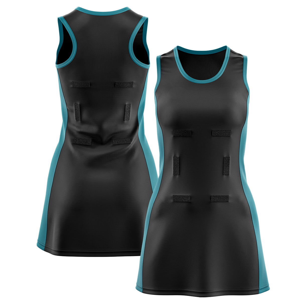 Custom Black Teal Color Block Two Tone Netball Dresses
