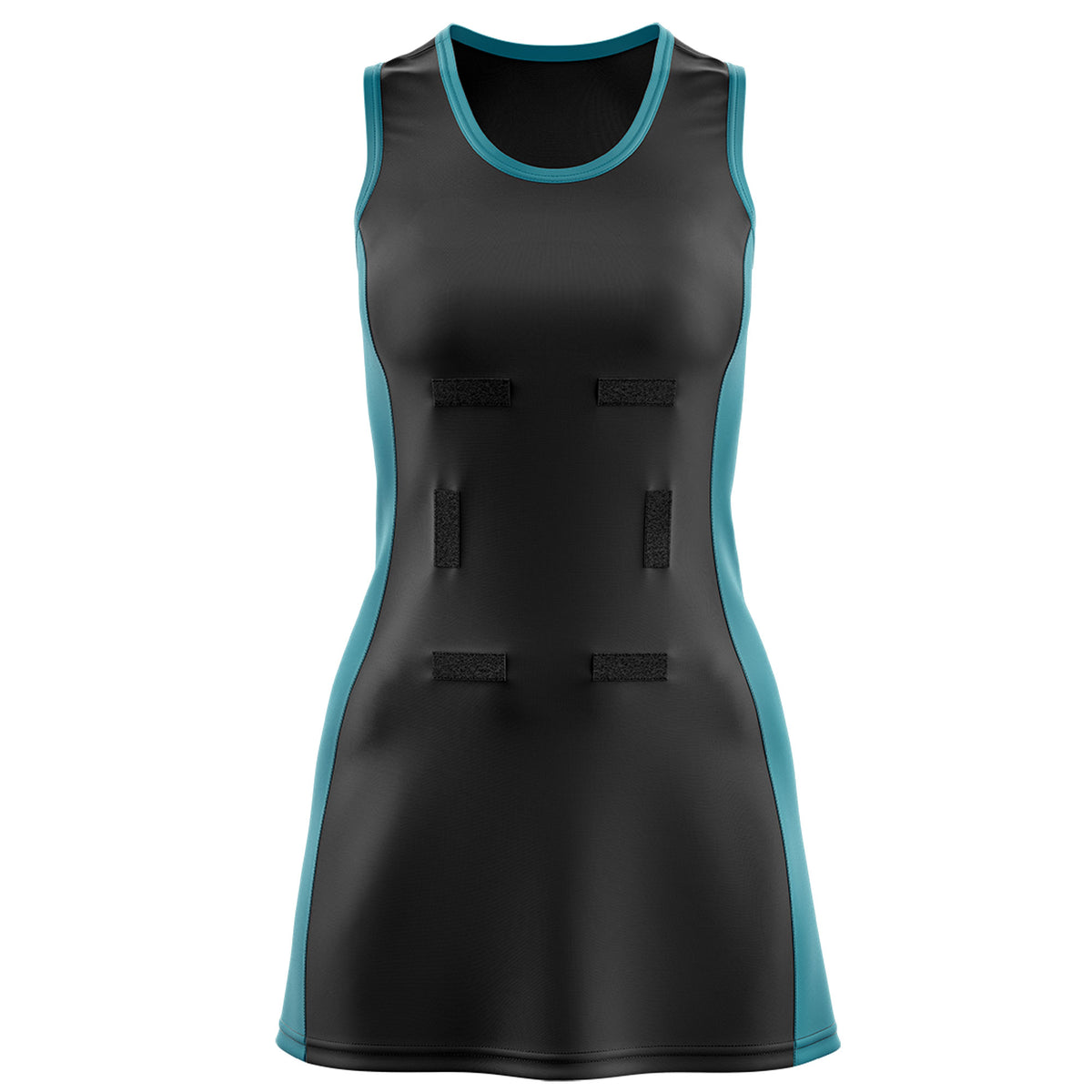 Custom Black Teal Color Block Two Tone Netball Dresses