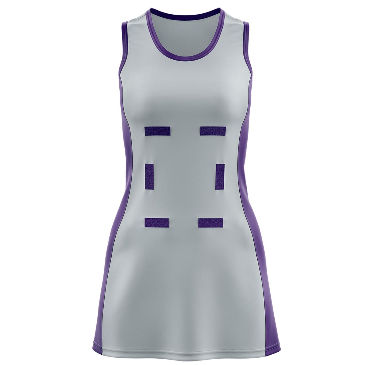 Custom Silver Purple Color Block Two Tone Netball Dresses