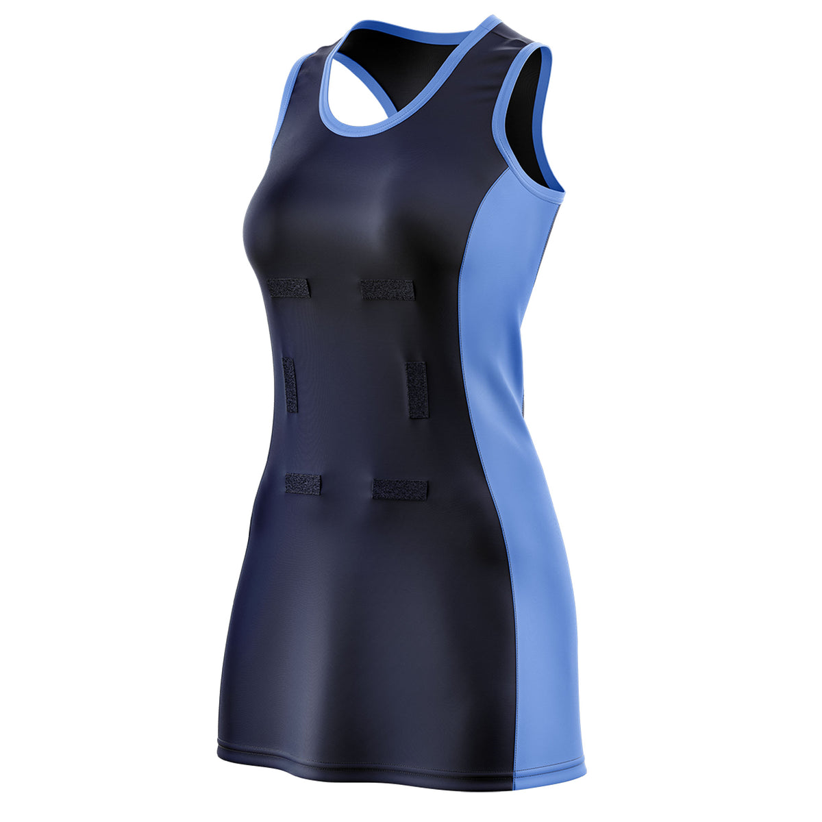 Custom Navy Powder Blue Color Block Two Tone Netball Dresses