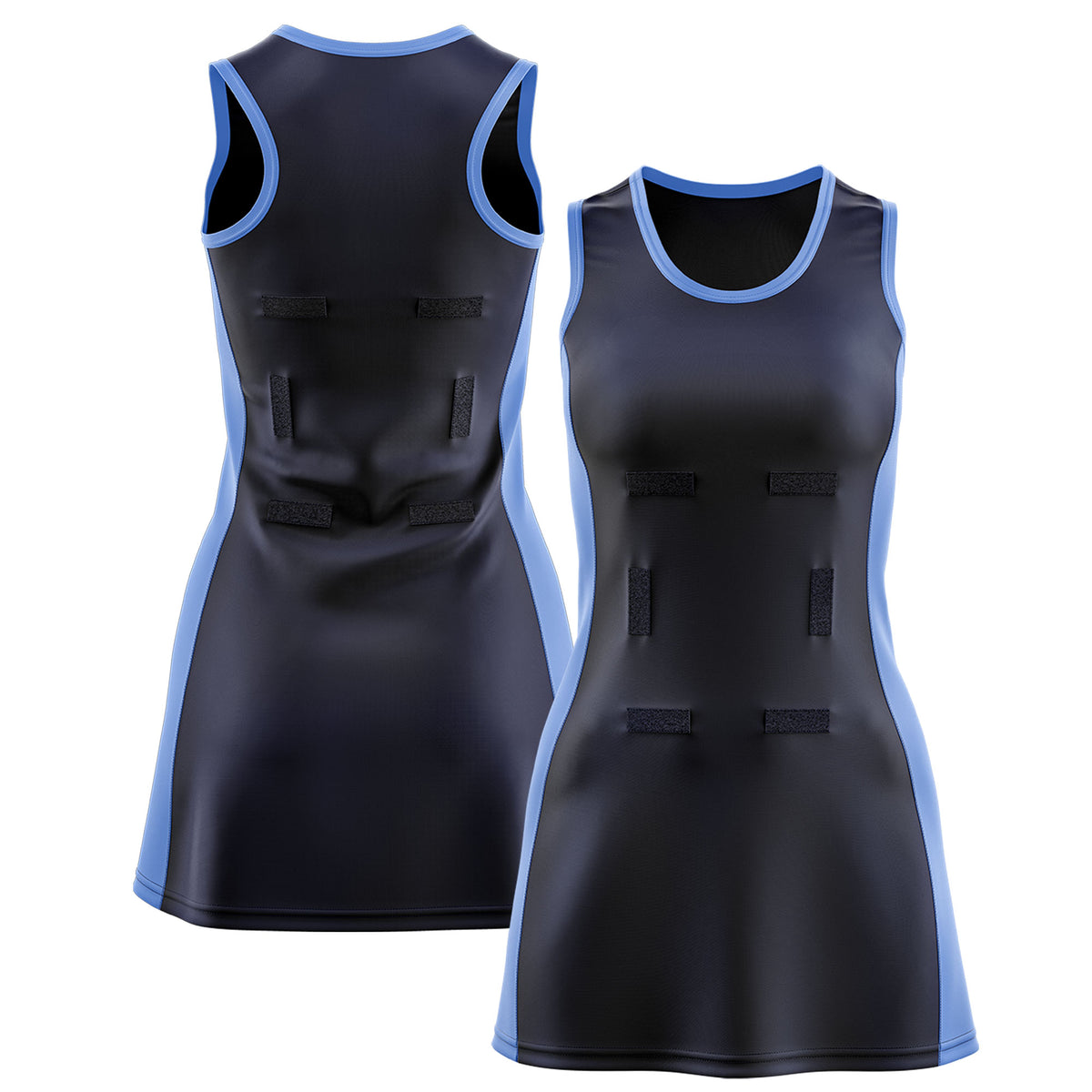 Custom Navy Powder Blue Color Block Two Tone Netball Dresses