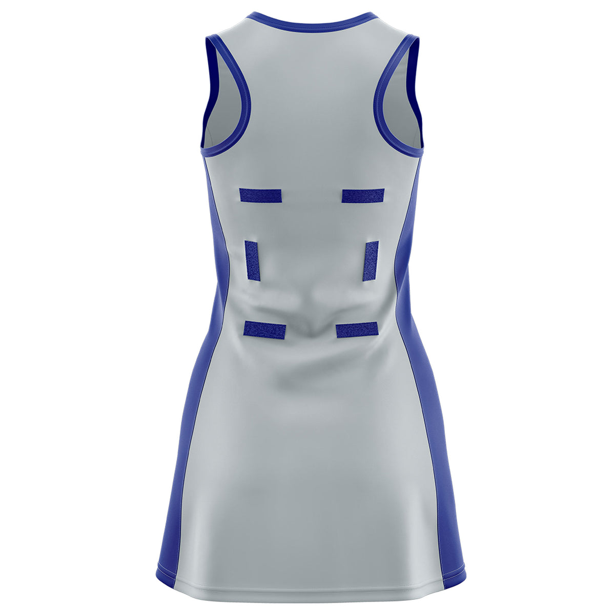 Custom Silver Royal Blue Color Block Two Tone Netball Dresses