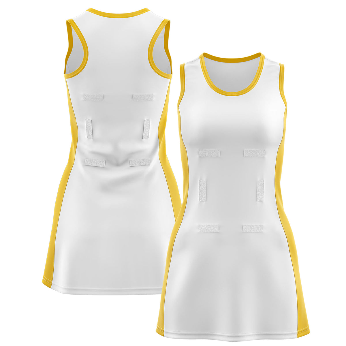 Custom White Gold Color Block Two Tone Netball Dresses