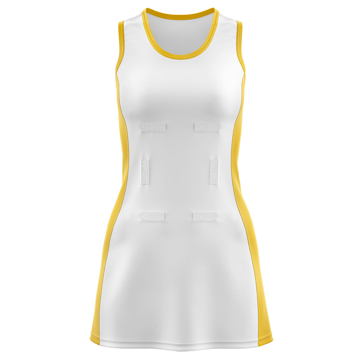 Custom White Gold Color Block Two Tone Netball Dresses