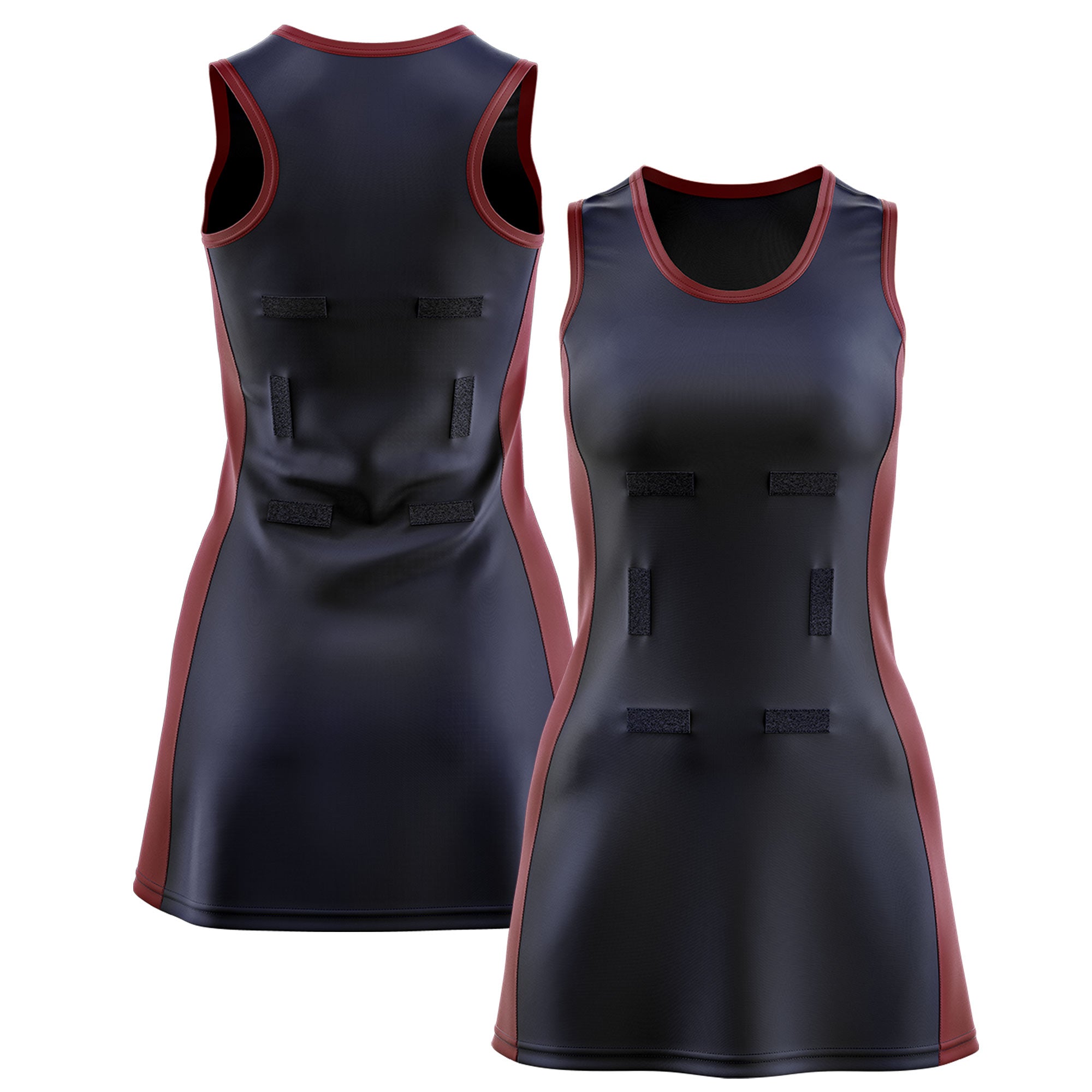 Custom Navy Maroon Color Block Two Tone Netball Dresses