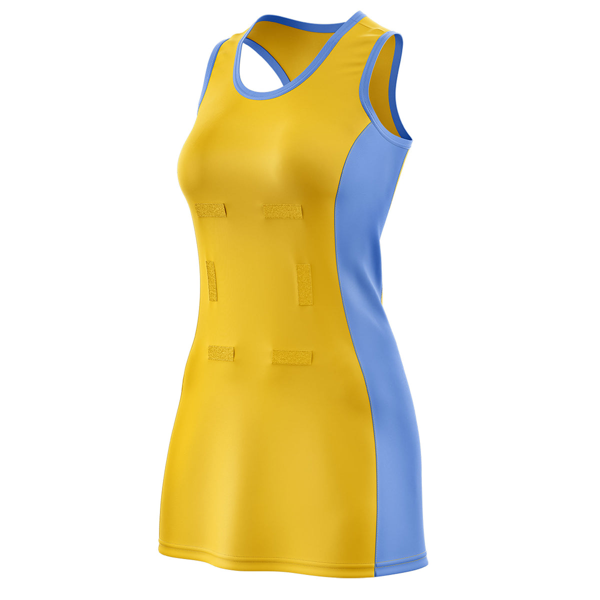Custom Gold Powder Blue Color Block Two Tone Netball Dresses