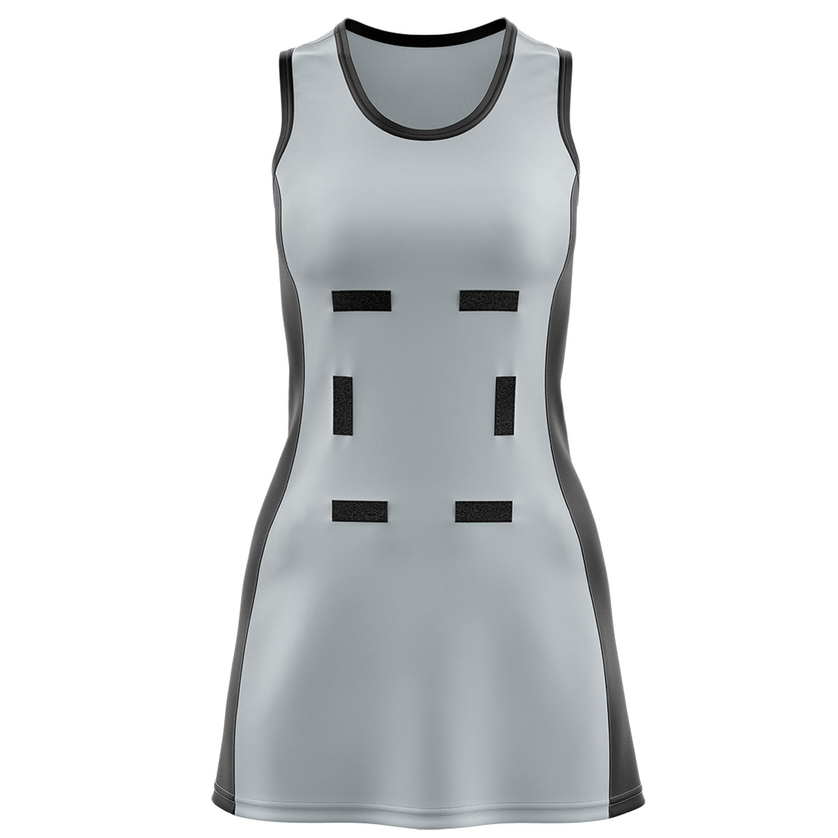 Custom Silver Black Color Block Two Tone Netball Dresses