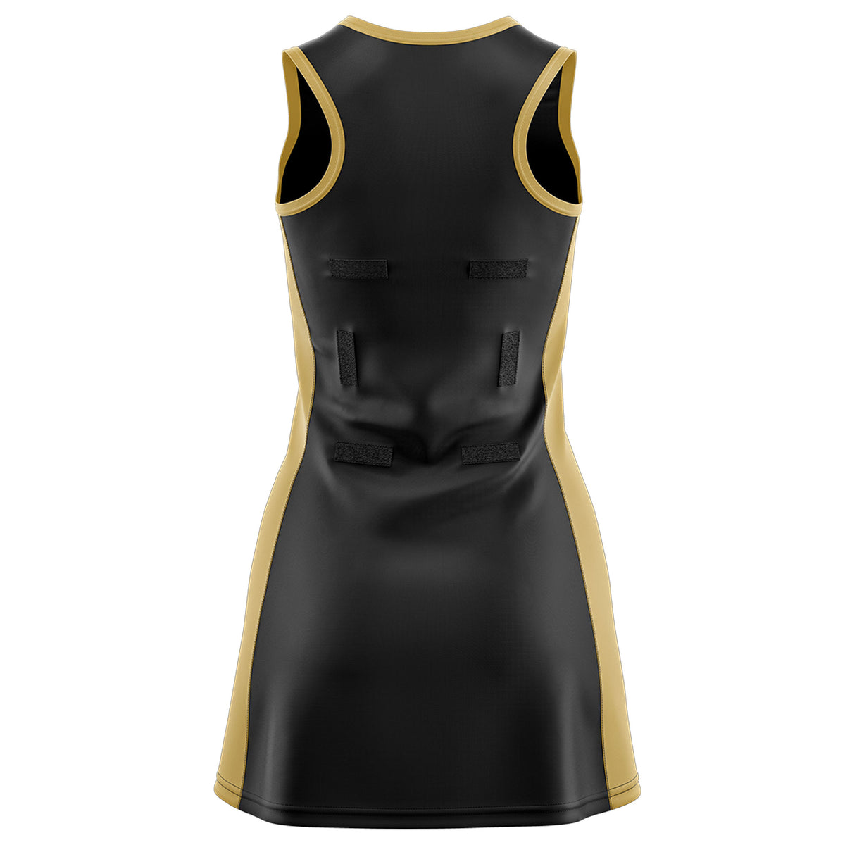 Custom Black Old Gold Color Block Two Tone Netball Dresses