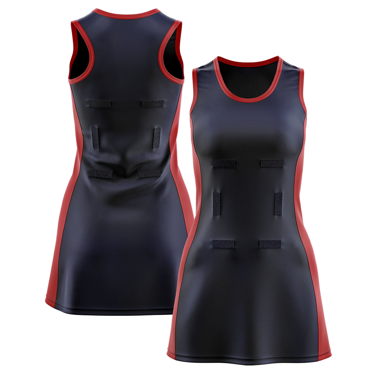 Custom Navy Red Color Block Two Tone Netball Dresses