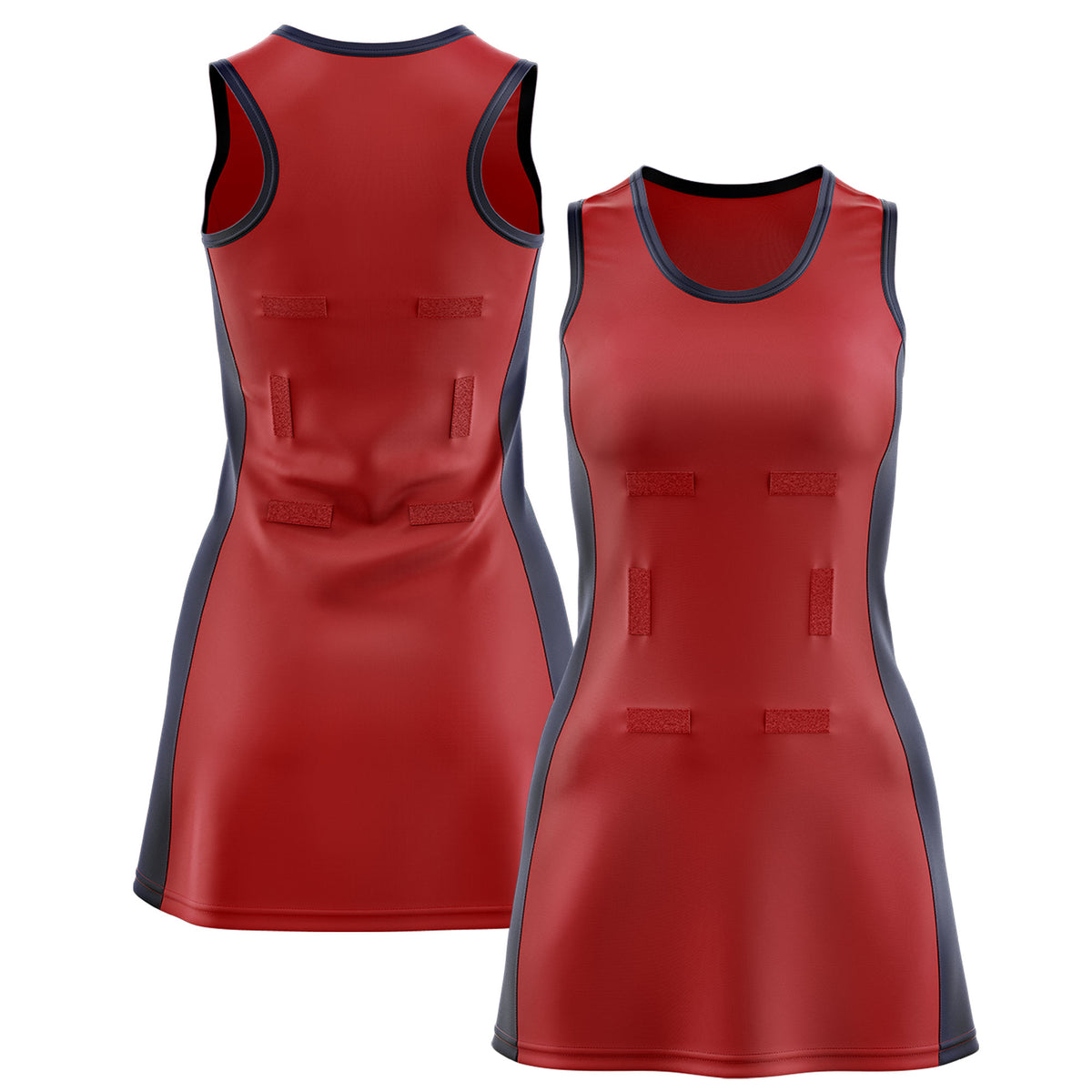 Custom Red Navy Color Block Two Tone Netball Dresses