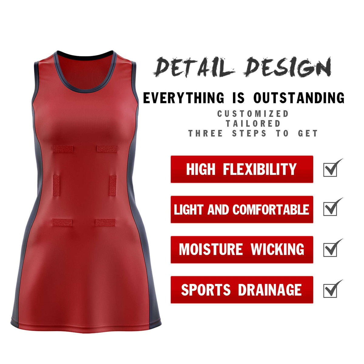 Custom Red Navy Color Block Two Tone Netball Dresses