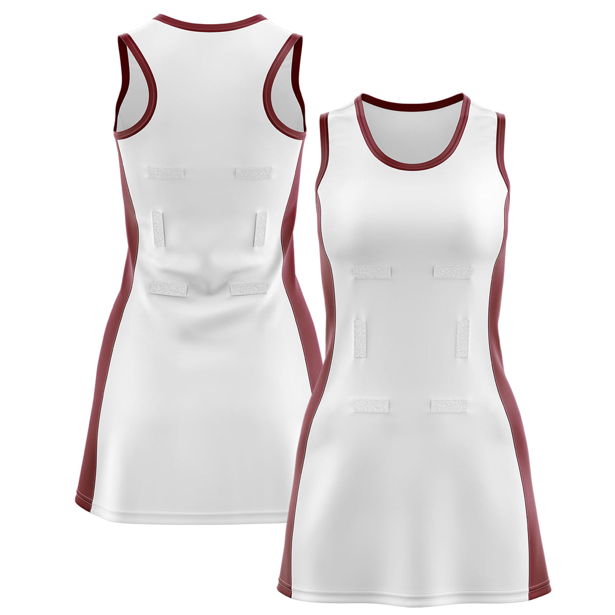 Custom White Maroon Color Block Two Tone Netball Dresses