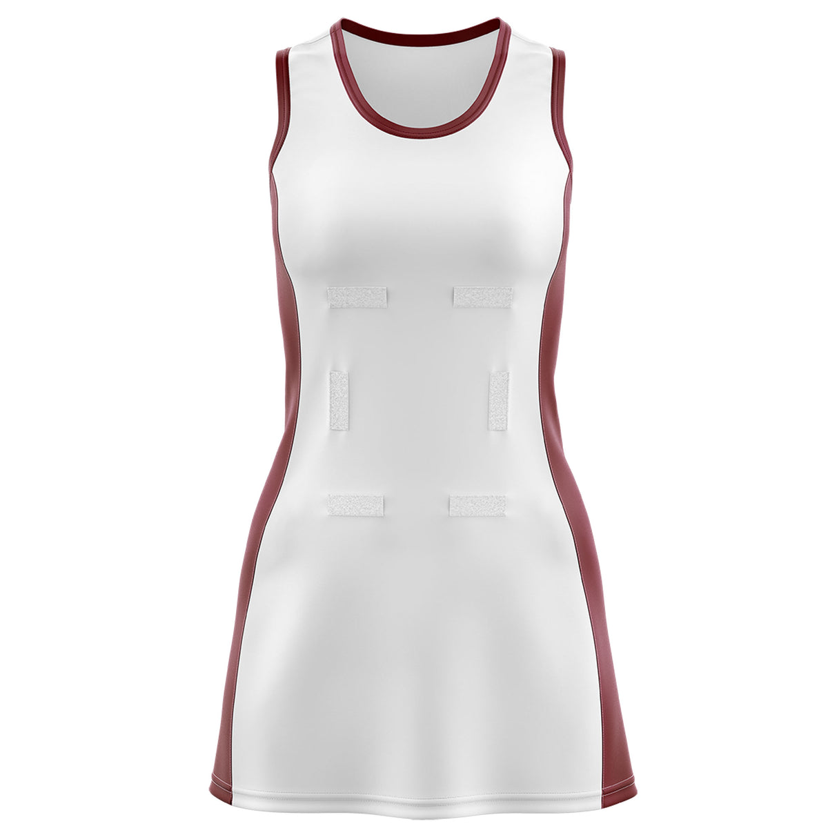 Custom White Maroon Color Block Two Tone Netball Dresses