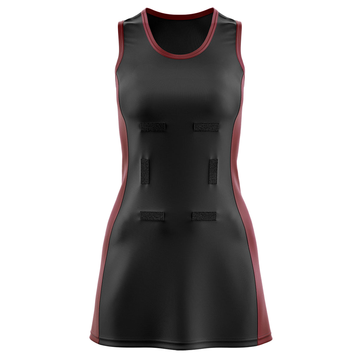 Custom Black Maroon Color Block Two Tone Netball Dresses