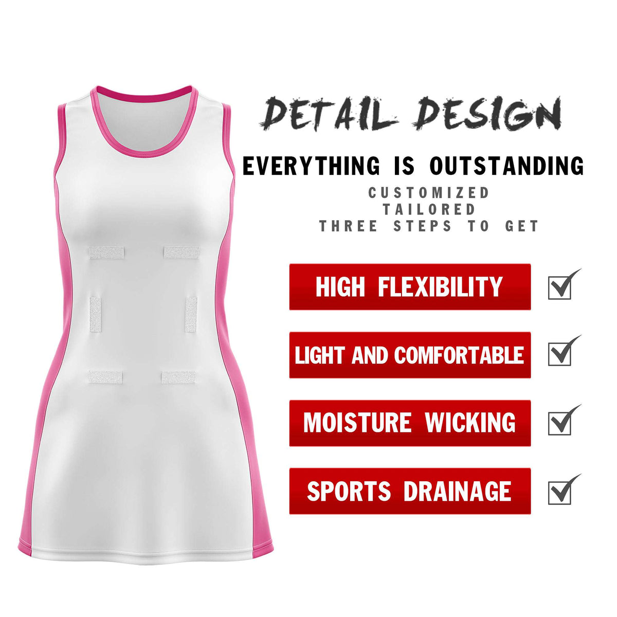 Custom White Pink Color Block Two Tone Netball Dresses