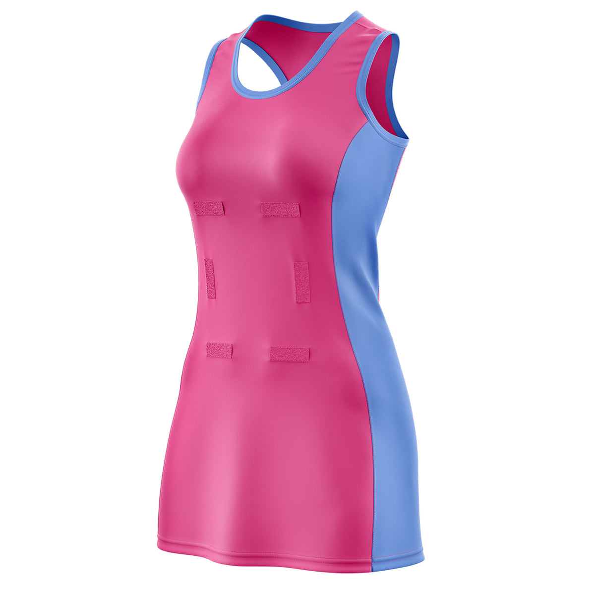 Custom Pink Powder Blue Color Block Two Tone Netball Dresses