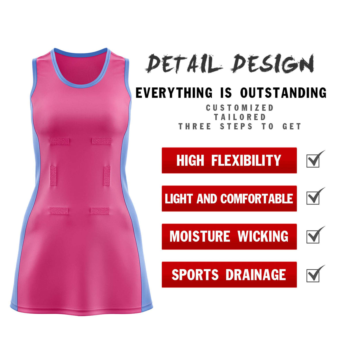 Custom Pink Powder Blue Color Block Two Tone Netball Dresses