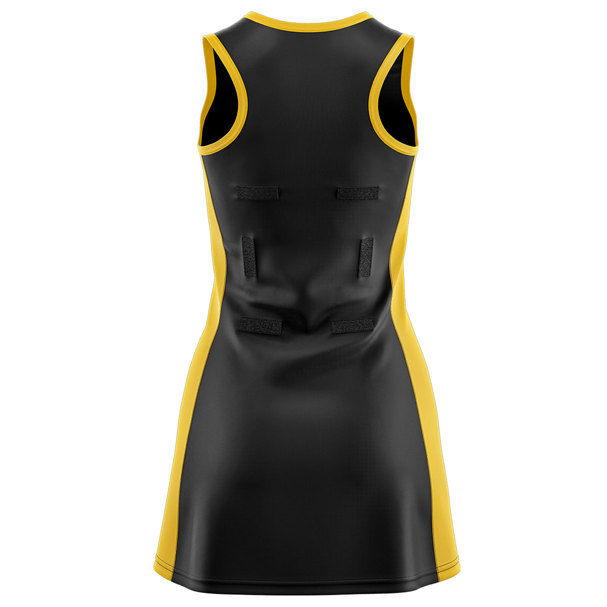 Custom Black Gold Color Block Two Tone Netball Dresses