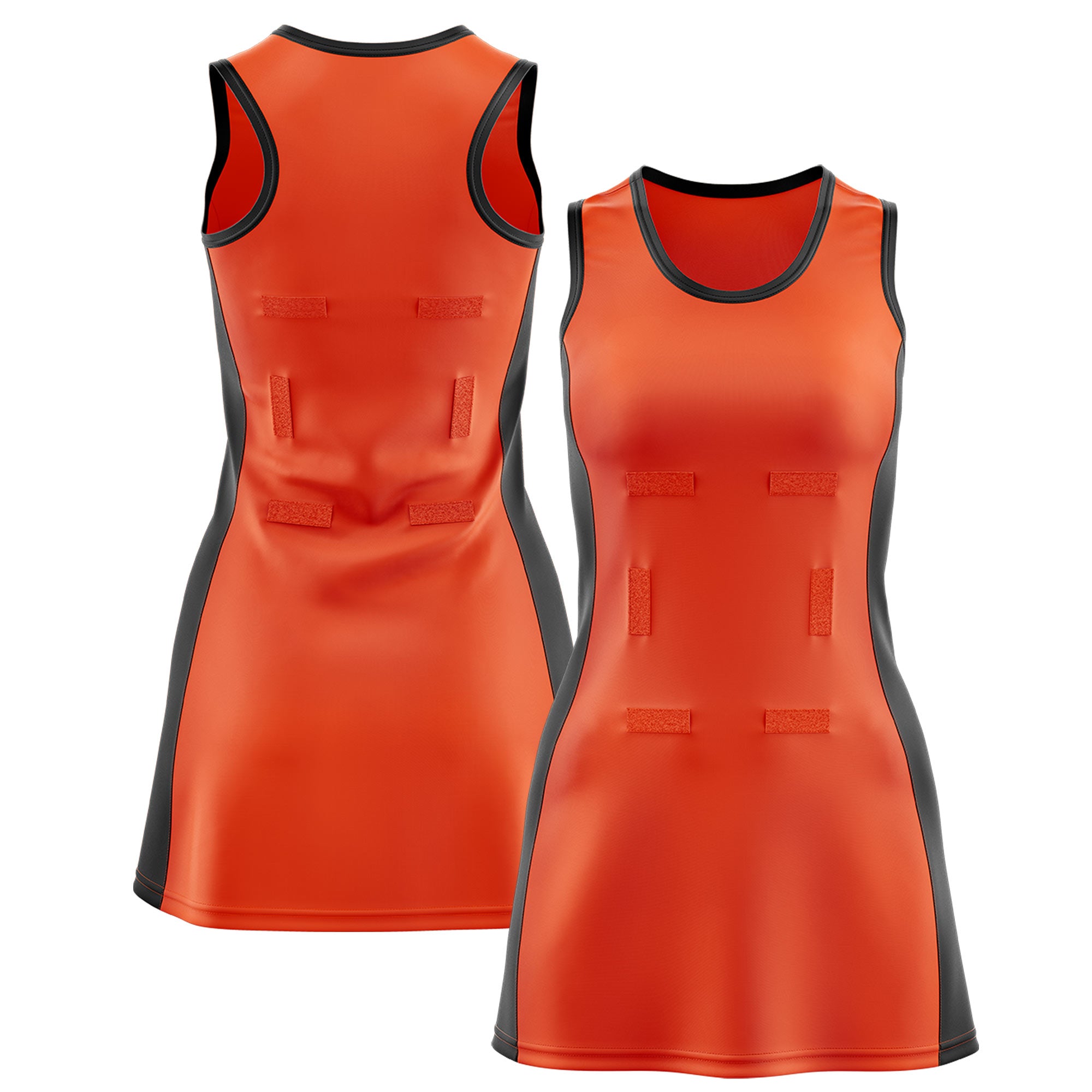 Custom Orange Black Color Block Two Tone Netball Dresses