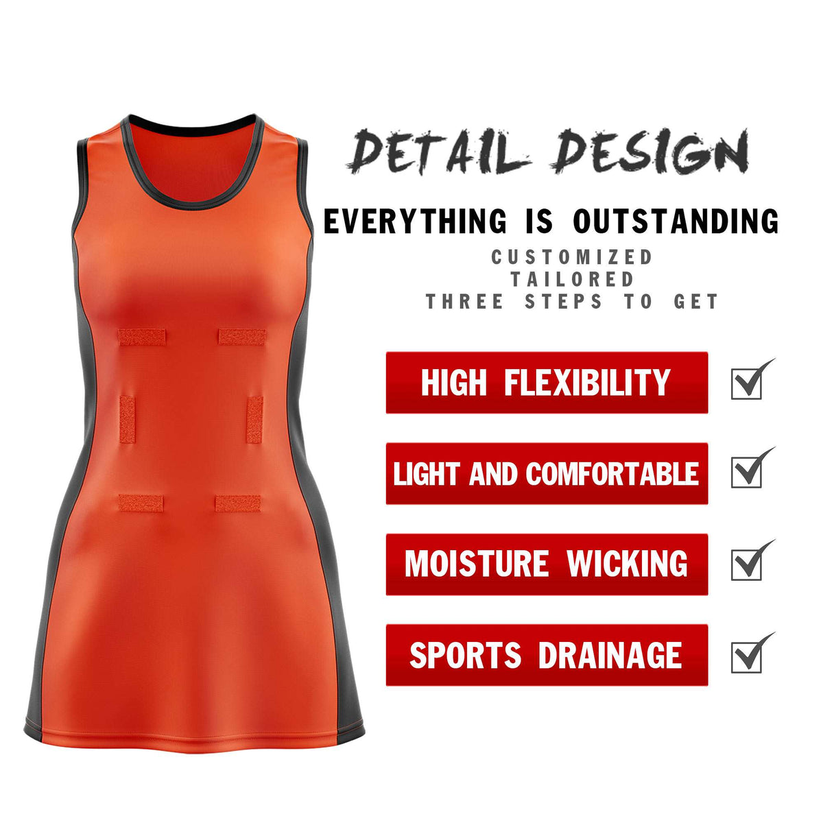 Custom Orange Black Color Block Two Tone Netball Dresses