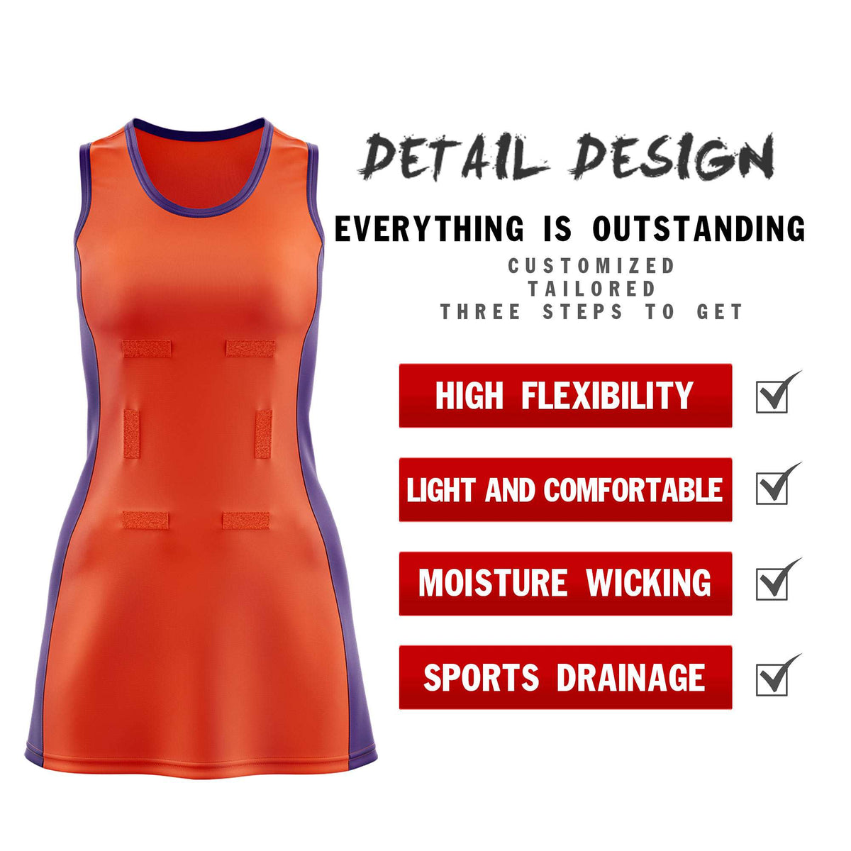 Custom Orange Purple Color Block Two Tone Netball Dresses