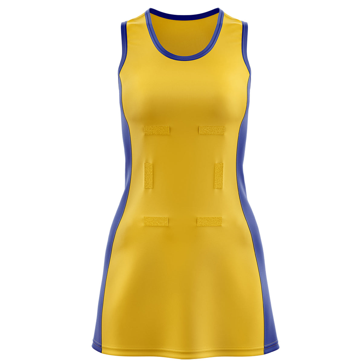 Custom Gold Royal Blue Color Block Two Tone Netball Dresses