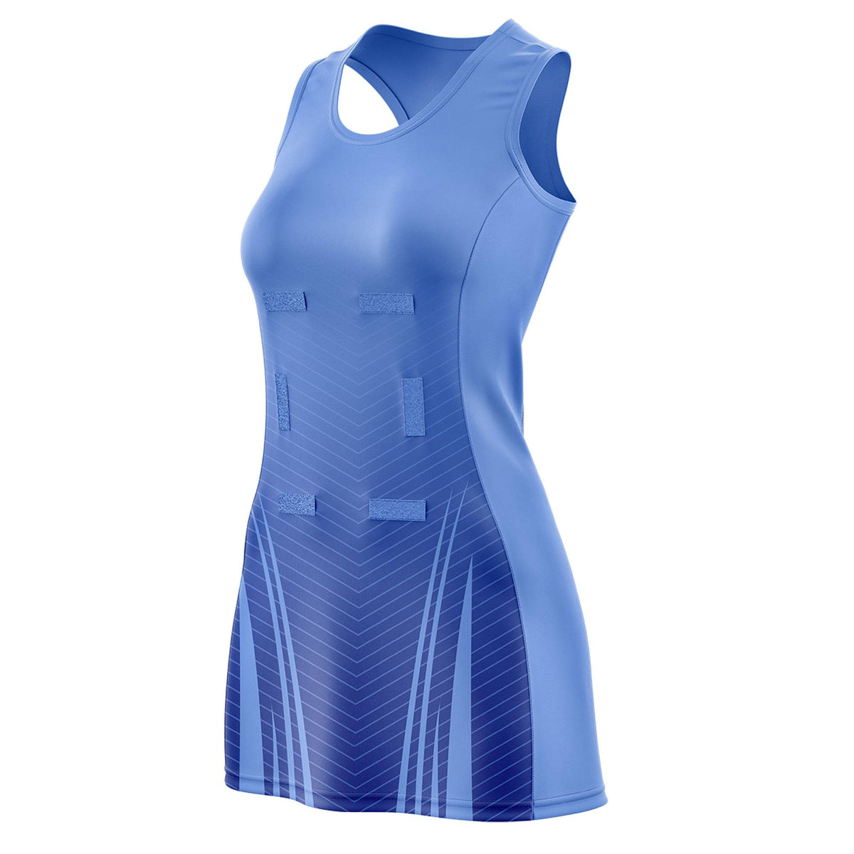 Custom Light Blue Royal Netball Dresses With Diagonal Lines And Jagged Texture Patterns