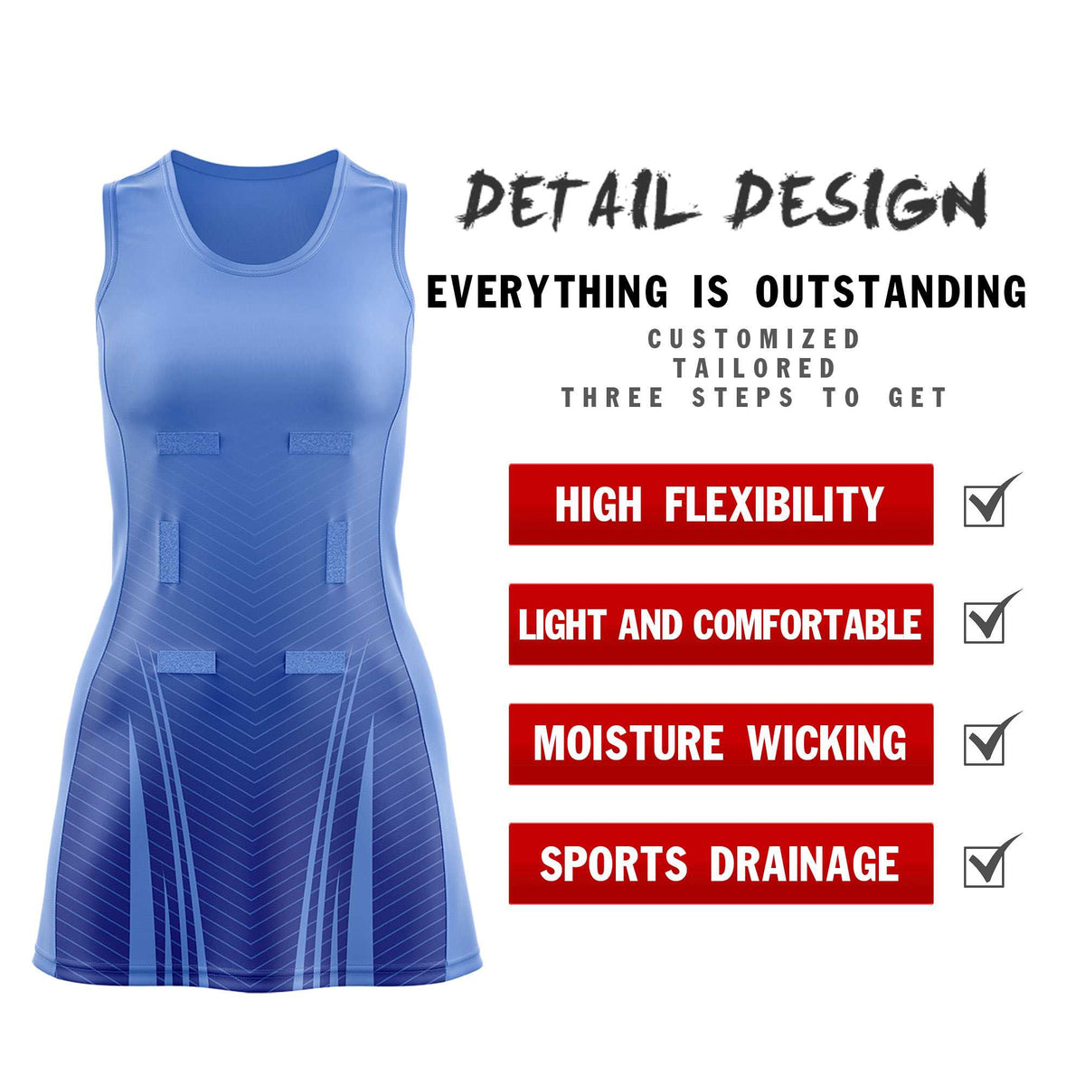 Custom Light Blue Royal Netball Dresses With Diagonal Lines And Jagged Texture Patterns