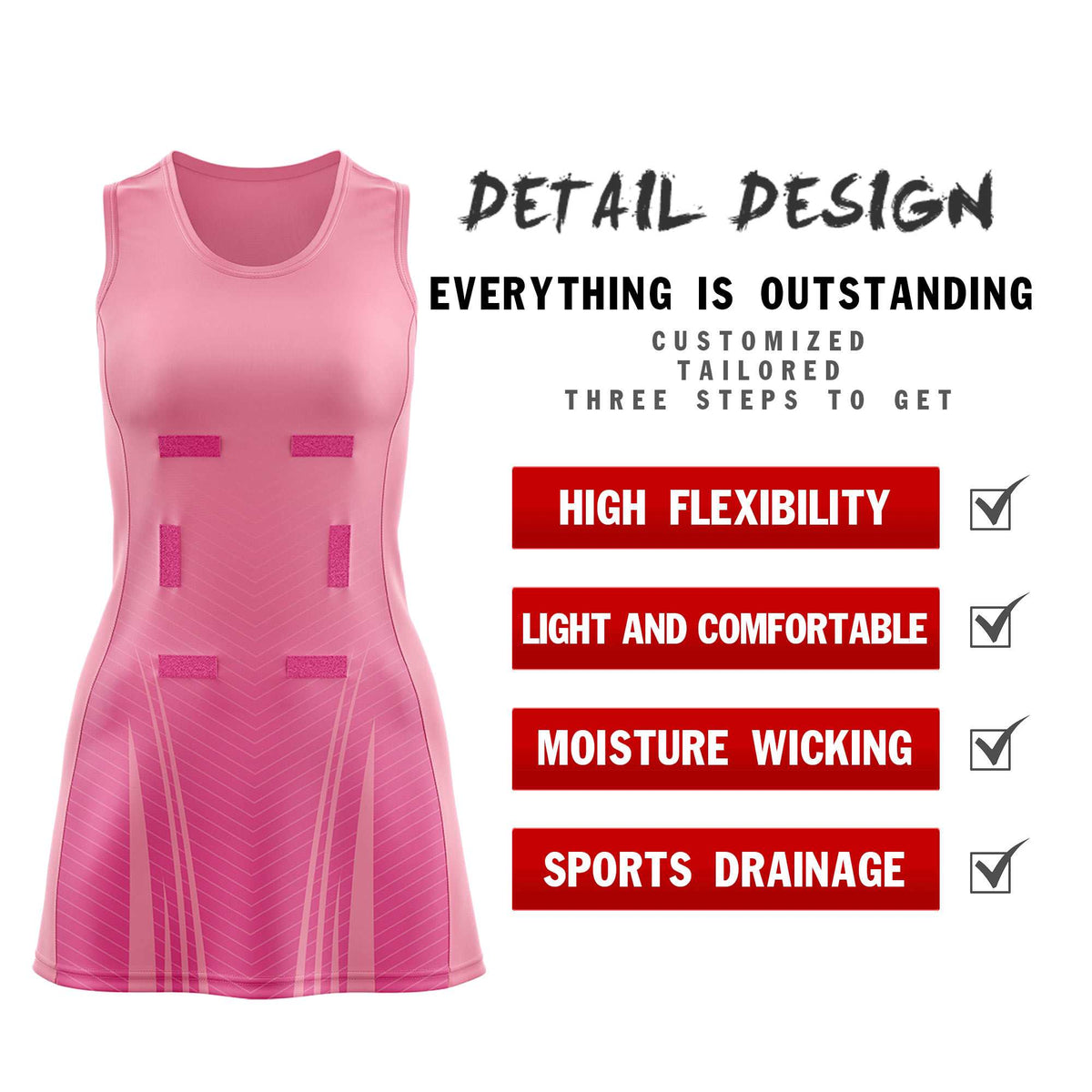 Custom Light Pink Pink Netball Dresses With Diagonal Lines And Jagged Texture Patterns