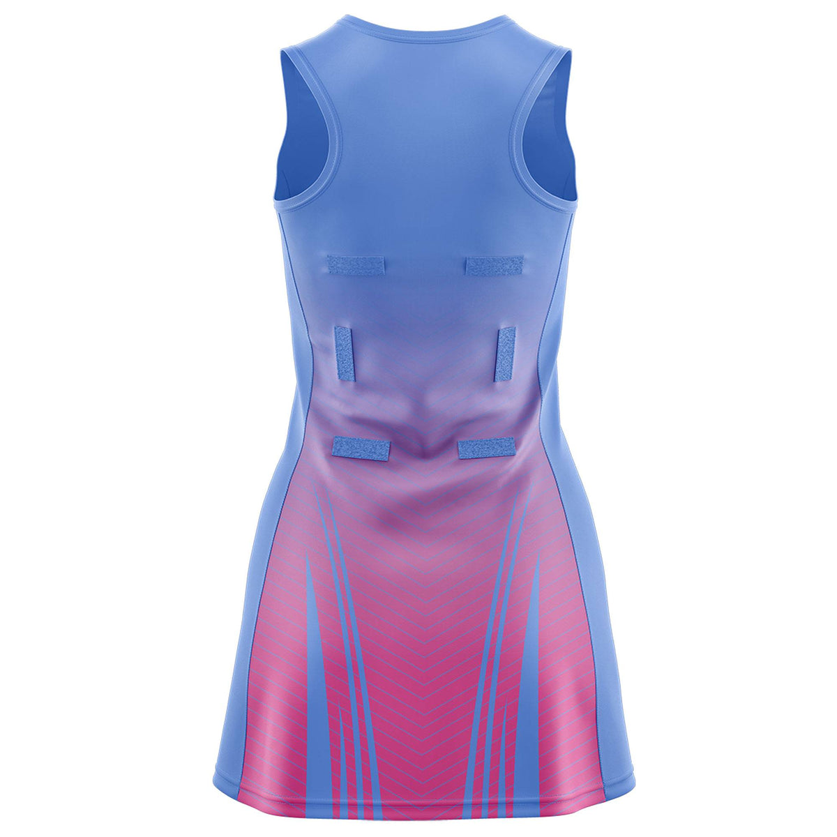 Custom Light Blue Pink Netball Dresses With Diagonal Lines And Jagged Texture Patterns