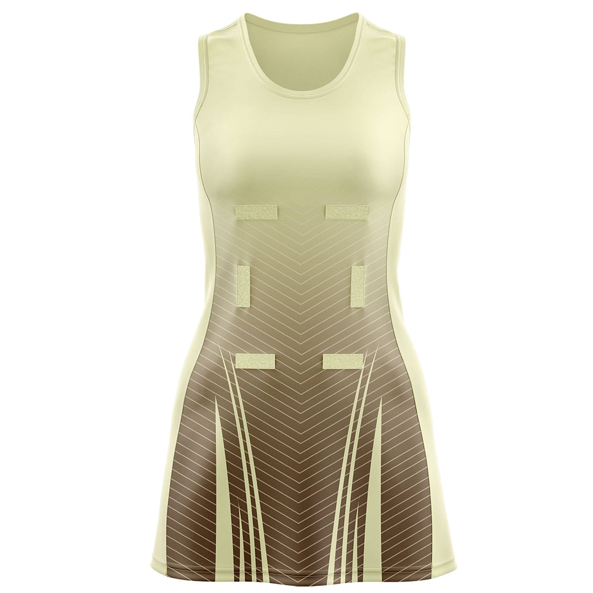 Custom Cream Light Brown Netball Dresses With Diagonal Lines And Jagged Texture Patterns