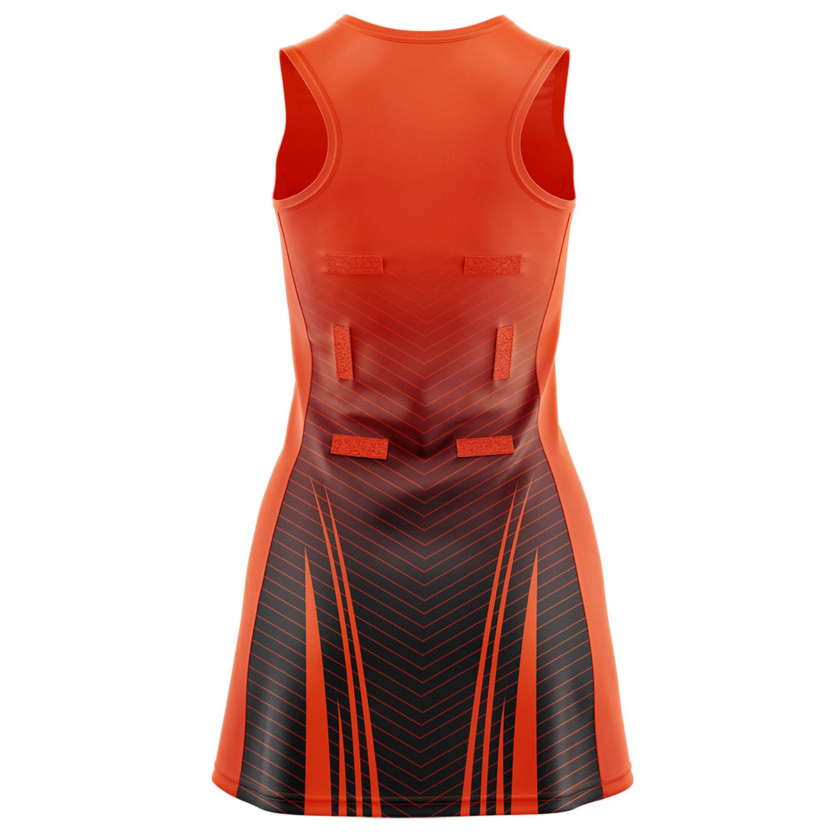 Custom Orange Black Netball Dresses With Diagonal Lines And Jagged Texture Patterns