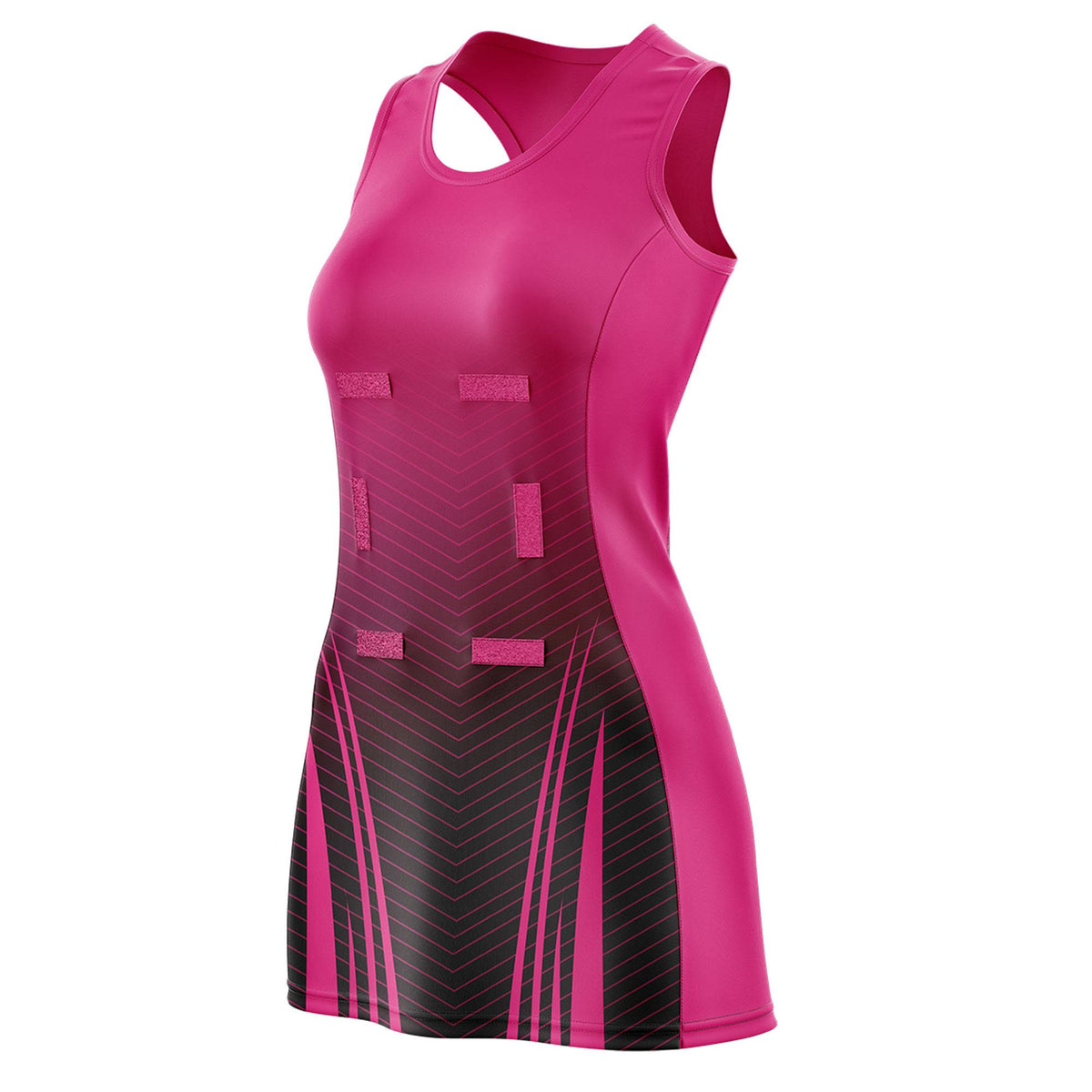 Custom Rose Red Black Netball Dresses With Diagonal Lines And Jagged Texture Patterns
