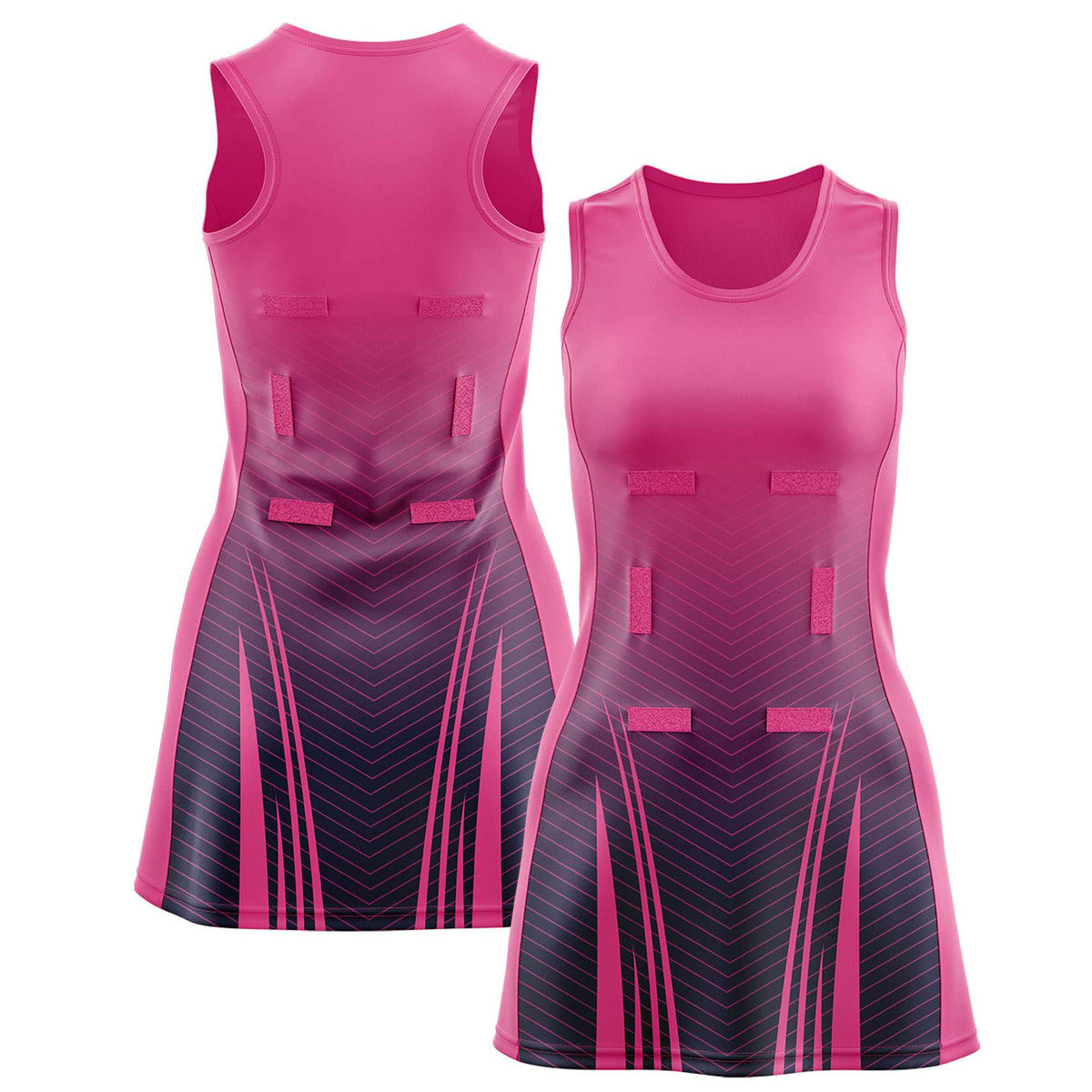 Custom Rose Red Navy Netball Dresses With Diagonal Lines And Jagged Texture Patterns
