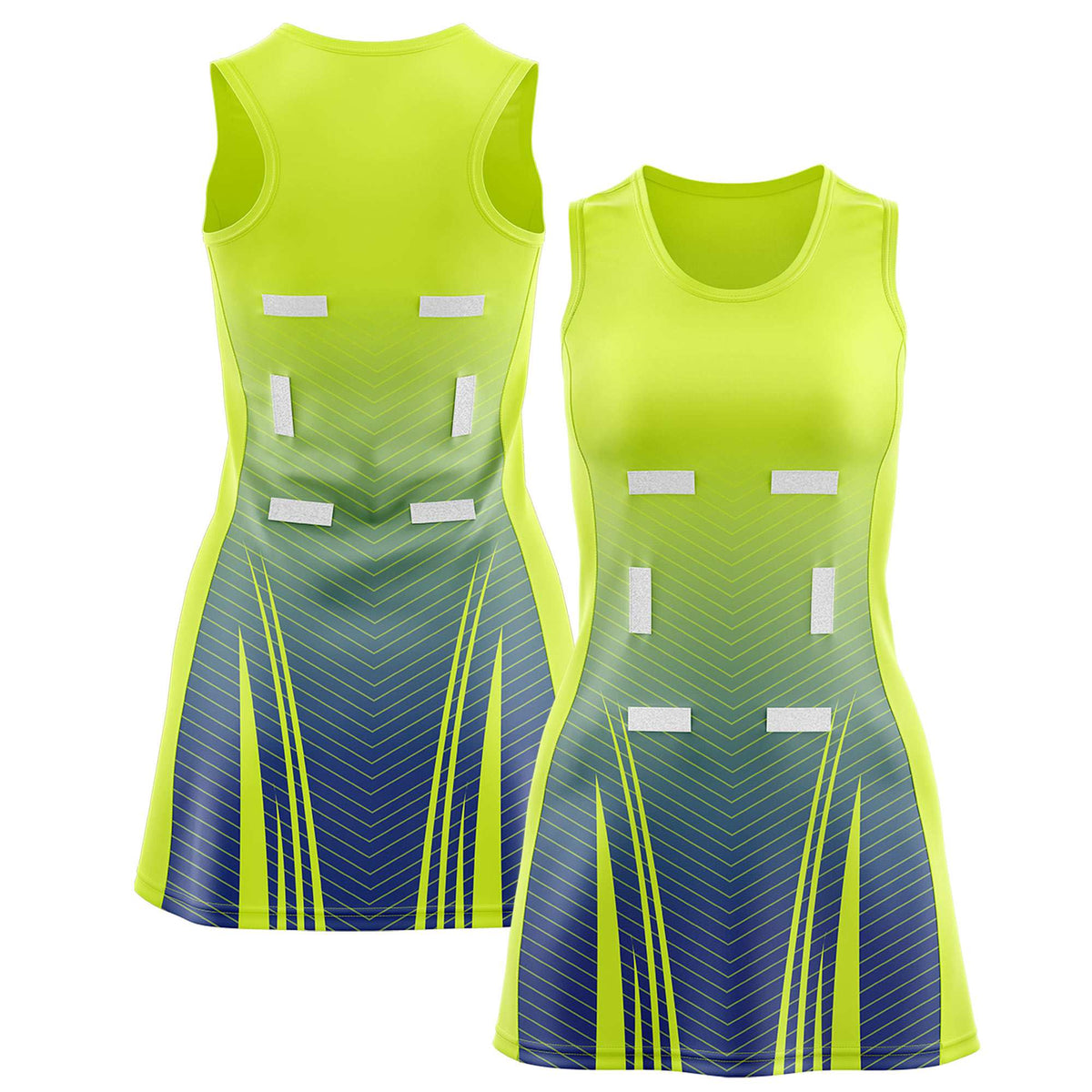 Custom Fluorescent Green Royal Netball Dresses With Diagonal Lines And Jagged Texture Patterns